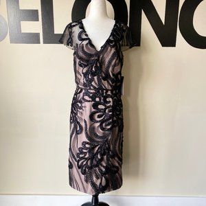 JS Collections Illusion Neck Soutache Dress